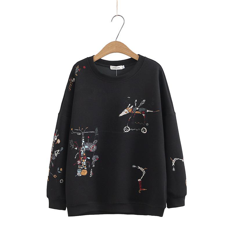 Harajuku Sweatshirt Women 2021 Plus Size Autumn New Fashion Casual Stitch-embroidered Long-sleeved O- Neck Breathable Hoodie Top