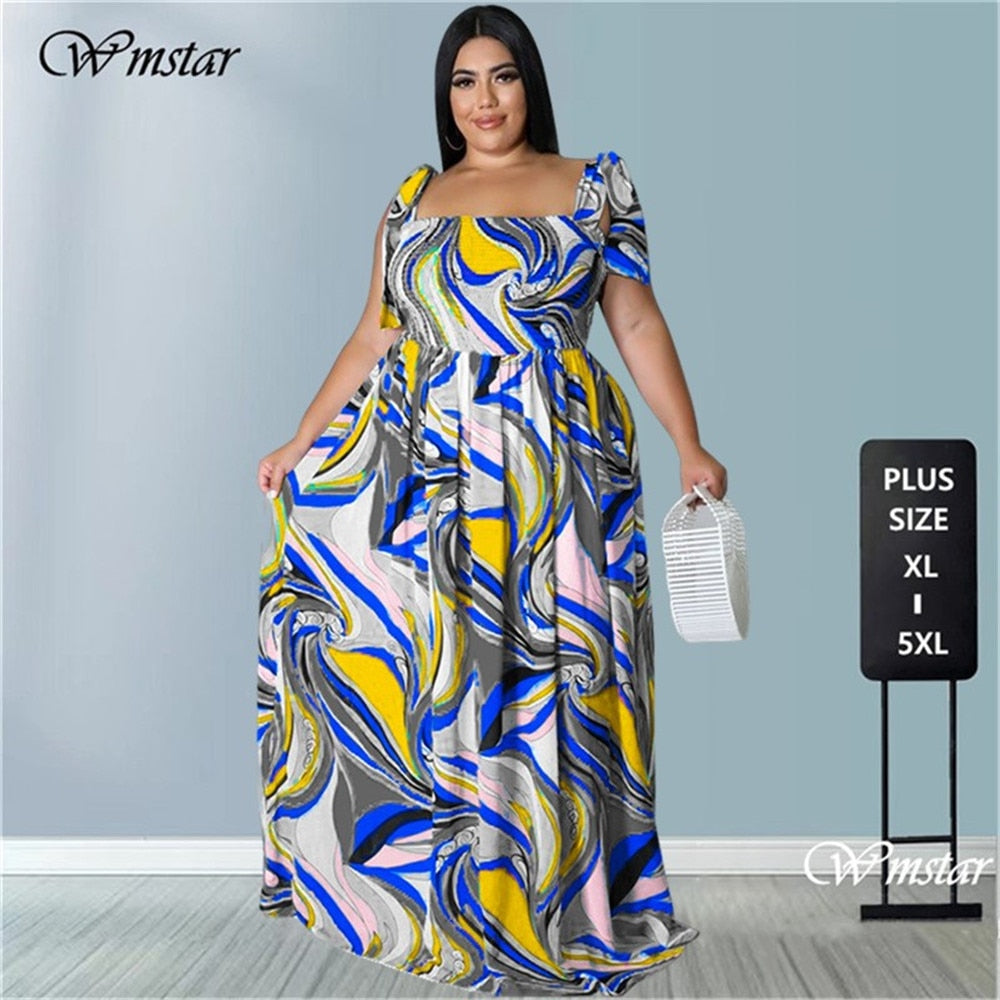 Wmstar Plus Size Summer Dress Women's Clothing Flower Printed Slip Bandage Elegant Mini Dress Hot Sale Wholesale Dropshipping