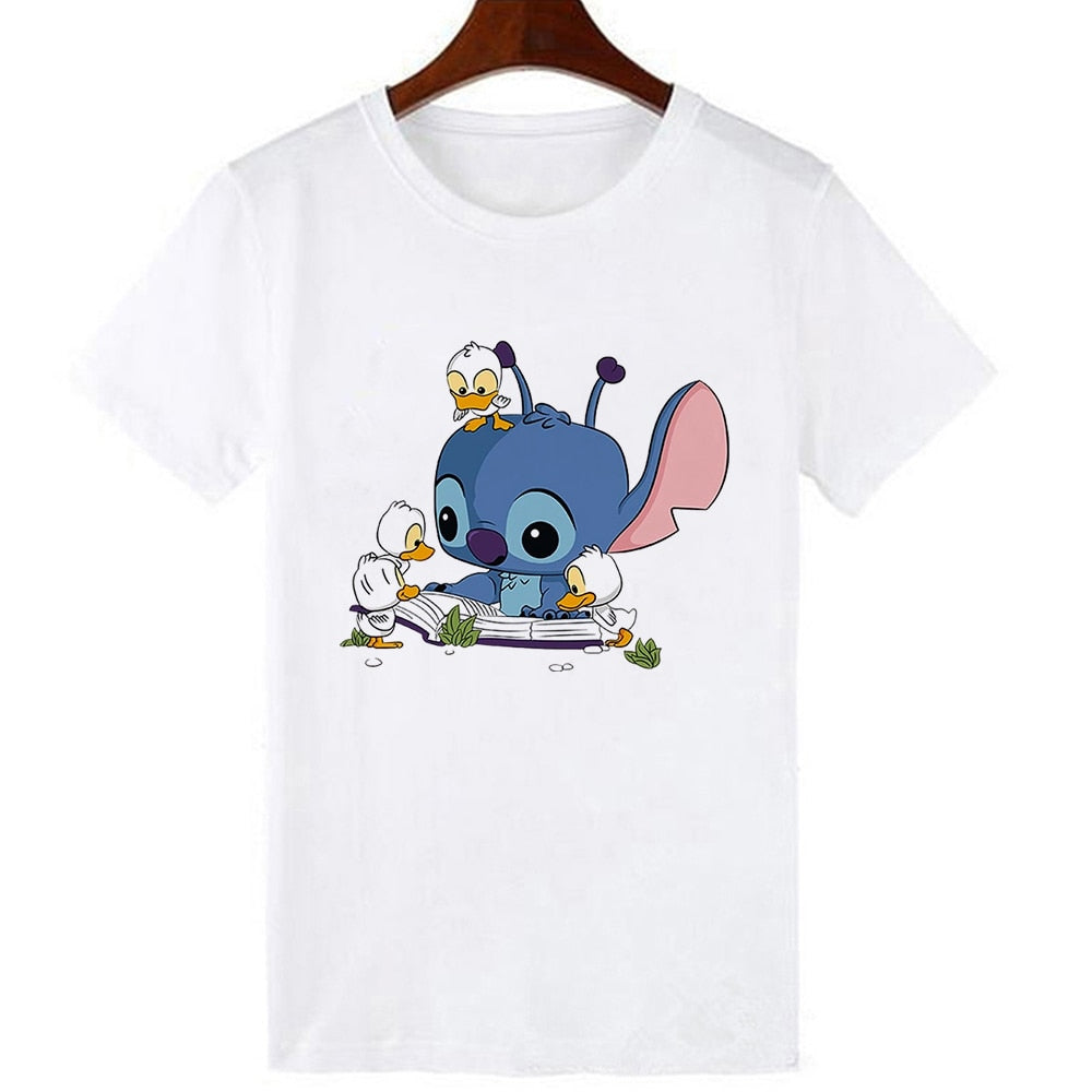 Disney Women T-shirts Cute Funny Groot and Stitch Print Fashion Instagram Femme Vetement Soft Cute Summer T Shirt for Girls