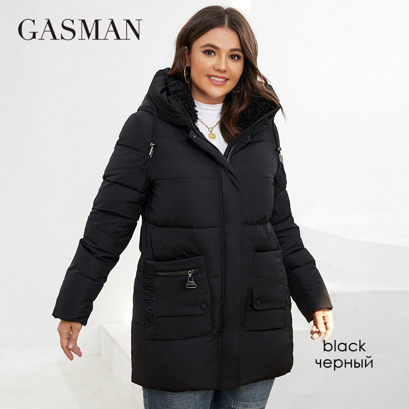 GASMAN 2022 Fashion Down Jacket Women's Plus Size Short Casual Hooded Pocket Parkas Women Female Coat Outwear GM-82211