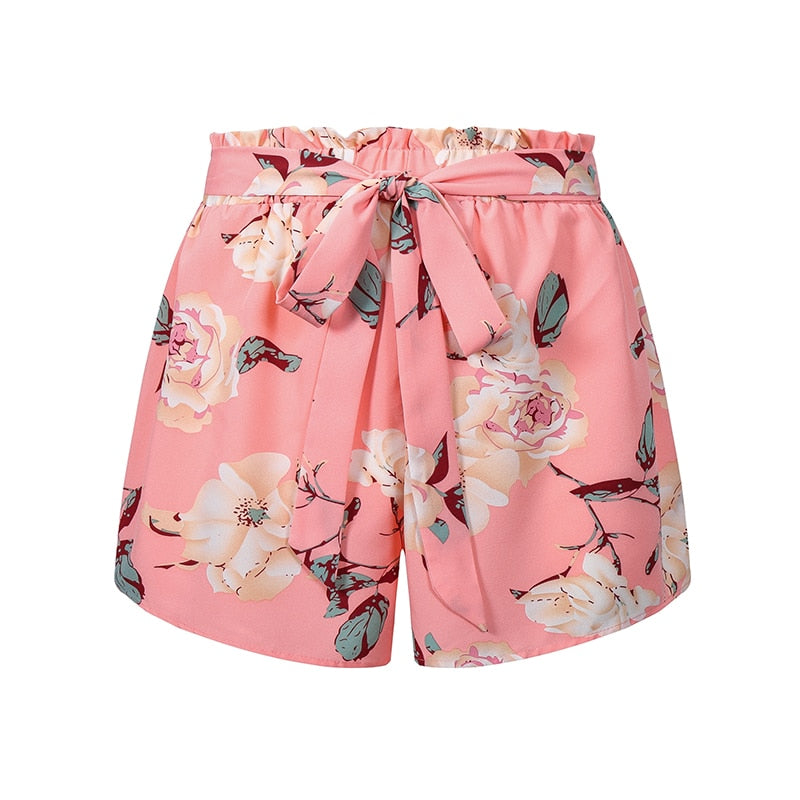 Finjani Allover Floral Print Paperbag Waist Belted Shorts Plus Size Women's Loose And Casual Summer Outfit