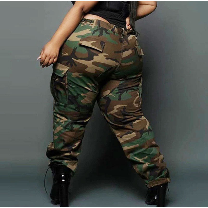 Streetwear Plus Size Camouflage Printing Cargo Pants 5XL Autumn Multi Big Pockets High Waist Loose Wide Leg Long Jogger Trousers