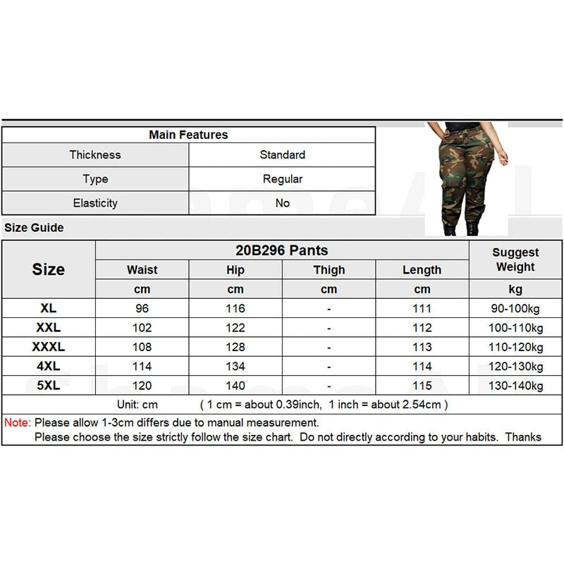 Streetwear Plus Size Camouflage Printing Cargo Pants 5XL Autumn Multi Big Pockets High Waist Loose Wide Leg Long Jogger Trousers