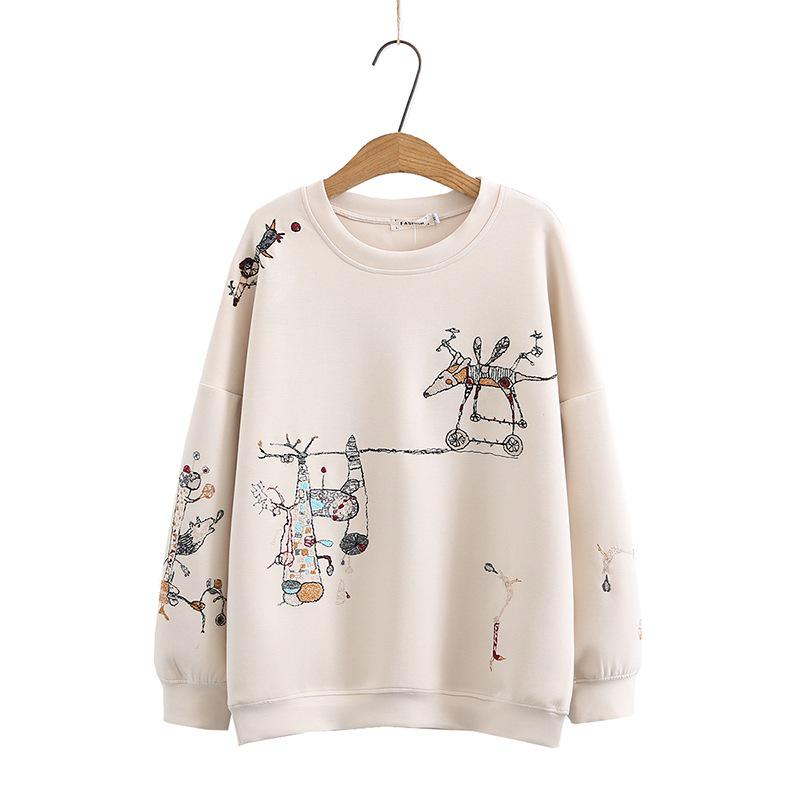 Harajuku Sweatshirt Women 2021 Plus Size Autumn New Fashion Casual Stitch-embroidered Long-sleeved O- Neck Breathable Hoodie Top
