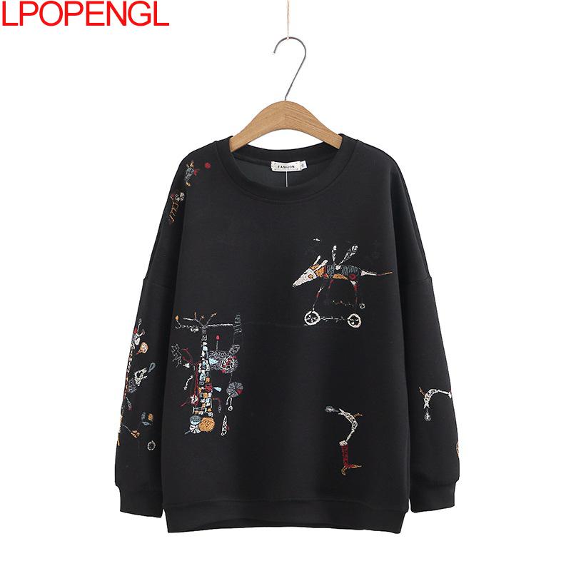 Harajuku Sweatshirt Women 2021 Plus Size Autumn New Fashion Casual Stitch-embroidered Long-sleeved O- Neck Breathable Hoodie Top