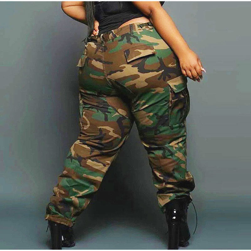 Streetwear Plus Size Camouflage Printing Cargo Pants 5XL Autumn Multi Big Pockets High Waist Loose Wide Leg Long Jogger Trousers