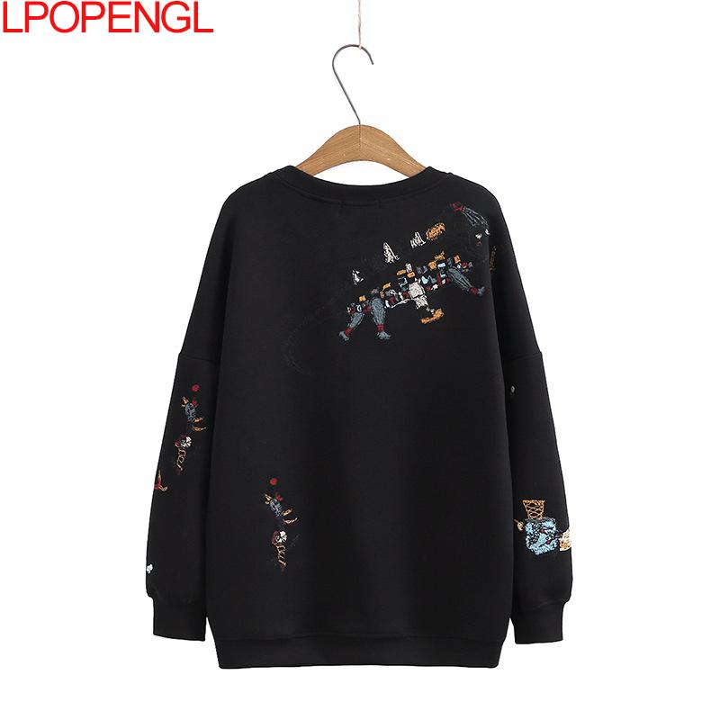 Harajuku Sweatshirt Women 2021 Plus Size Autumn New Fashion Casual Stitch-embroidered Long-sleeved O- Neck Breathable Hoodie Top