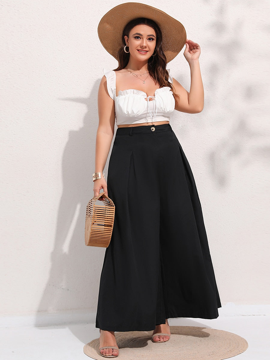 Finjani Plus Size Women's Pants Wide Leg Pants Large Size Loose Trousers Black Baggy Pants High Waist