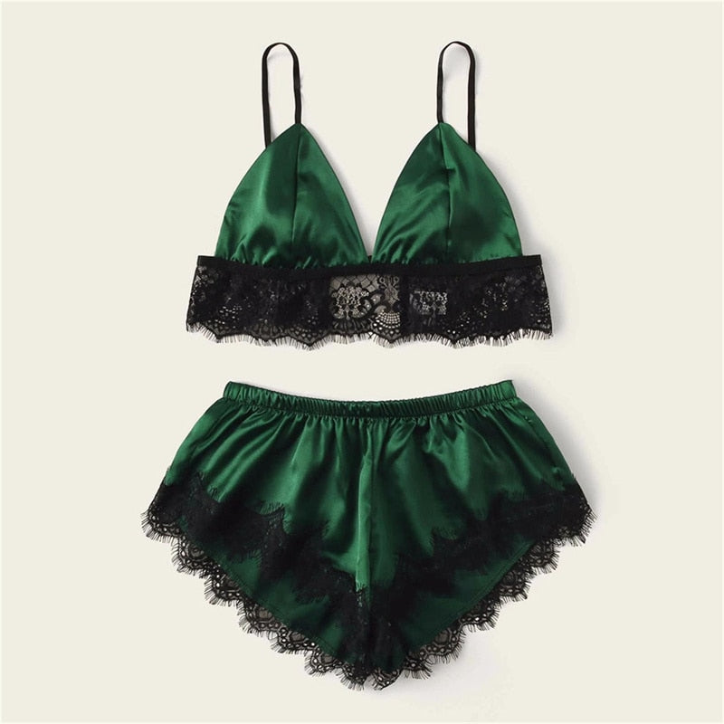 5 Styles Lingerie Sexy Bra Set Women's Sleepwear Sleeveless Strap Lace Trim Satin Cami Tops Pajama Sets Bras Women Brief Sets