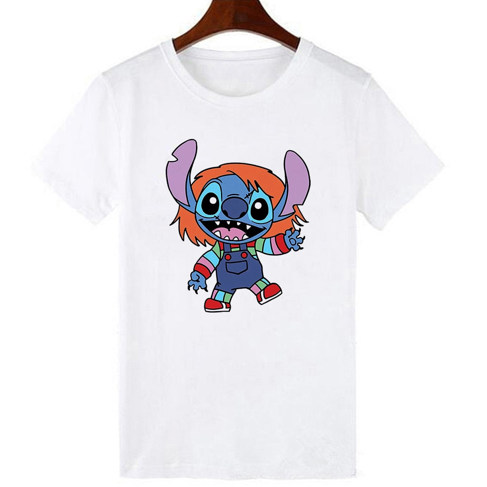Disney Women T-shirts Cute Funny Groot and Stitch Print Fashion Instagram Femme Vetement Soft Cute Summer T Shirt for Girls