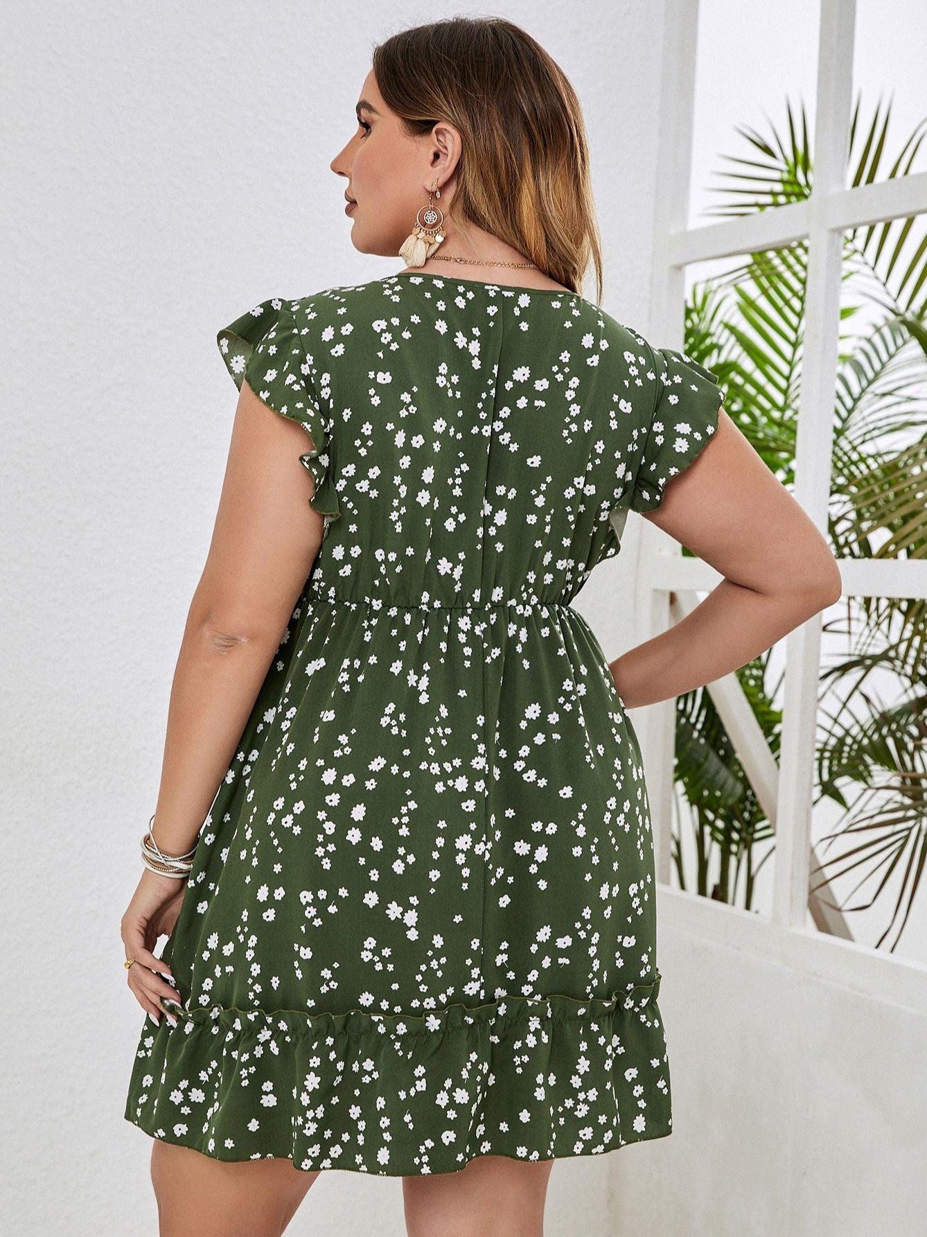 Large Plus Size 4XL Green Midi Dress Women Summer 2023 Floral Print Sleeveless Curvy A Line Chic Elegant Casual Party Dresses