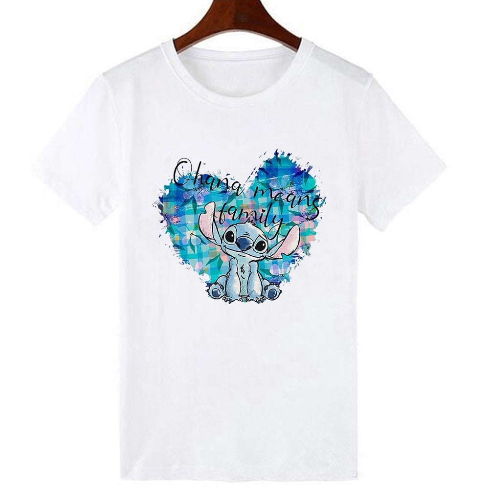 Disney Women T-shirts Cute Funny Groot and Stitch Print Fashion Instagram Femme Vetement Soft Cute Summer T Shirt for Girls