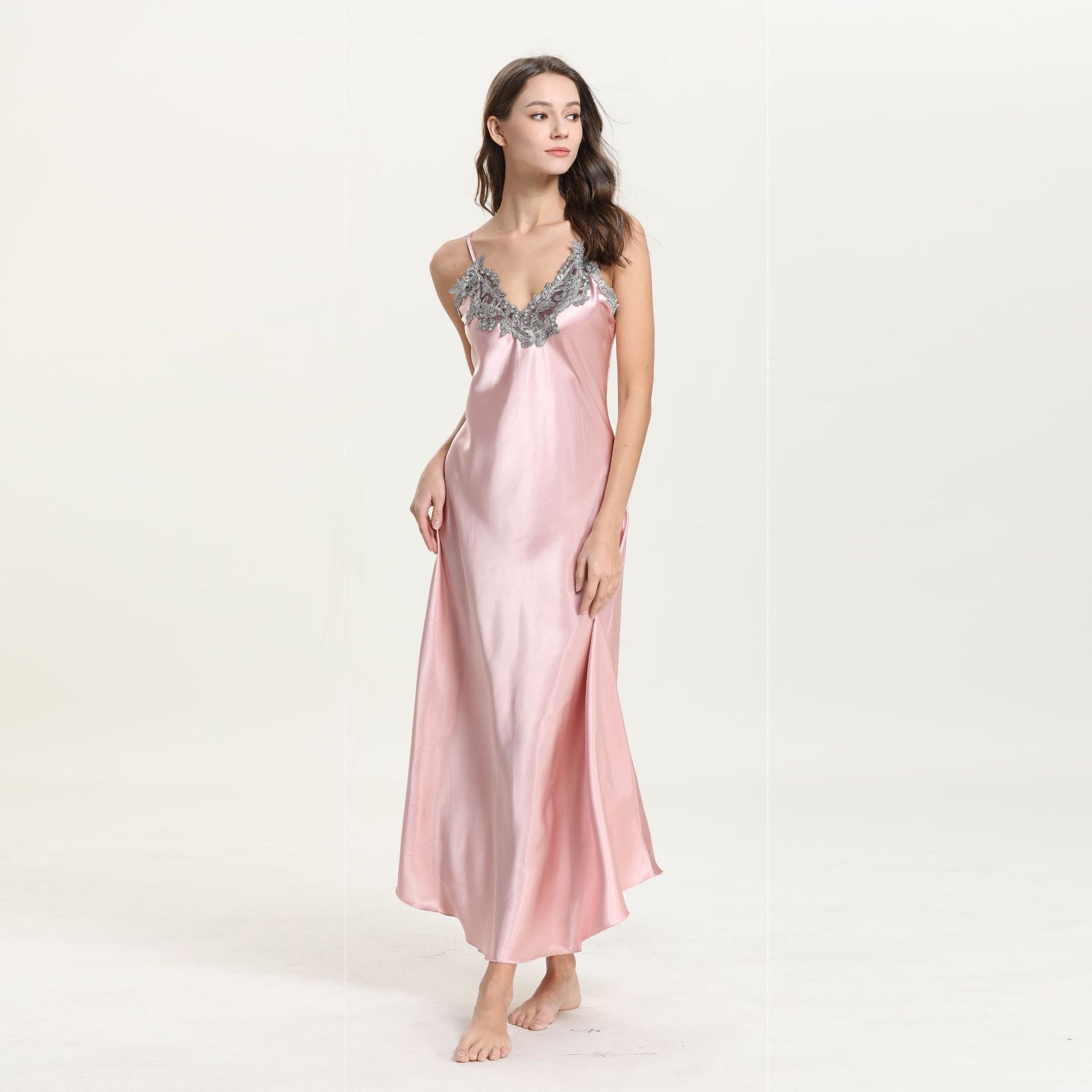 Women&#39;s Nightdress Lace Satin Nightgowns Sexy Lingerie Long Chemise Sleepwear