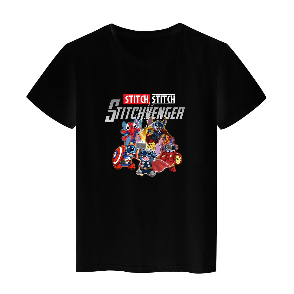 Disney Women T-shirts Cute Funny Groot and Stitch Print Fashion Instagram Femme Vetement Soft Cute Summer T Shirt for Girls