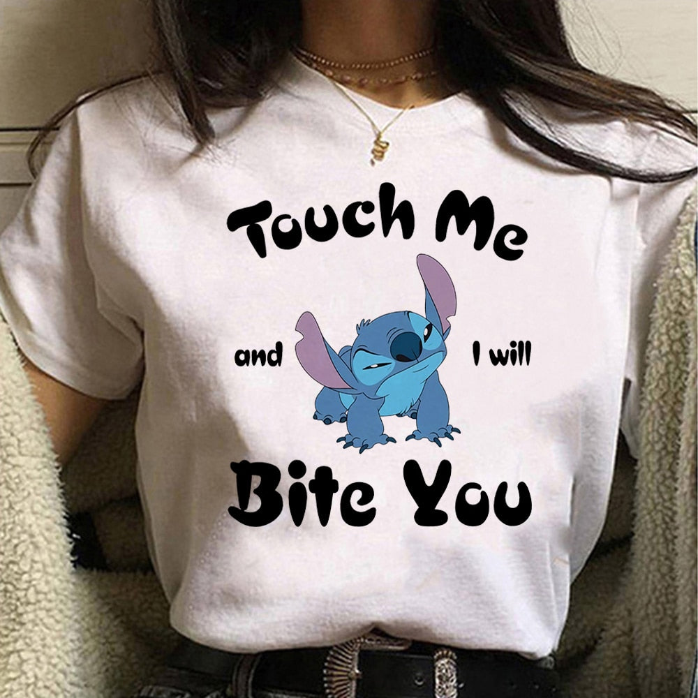 Disney Women T-shirts Cute Funny Groot and Stitch Print Fashion Instagram Femme Vetement Soft Cute Summer T Shirt for Girls