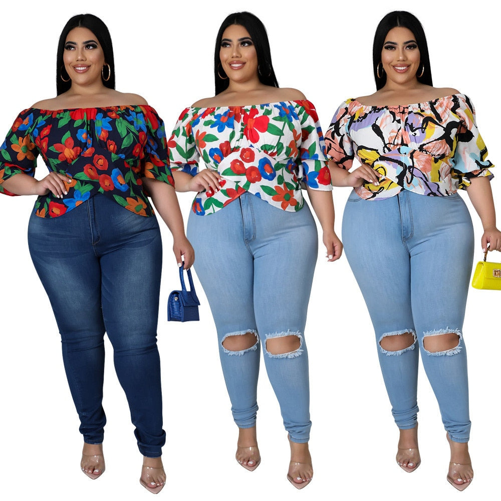 Wmstar Plus Size 3xl 4xl 5xl Crop Tops Shirts for Women Clothing  Spring Clothes Print Loose Blouses 2022 Wholesale Dropshipping