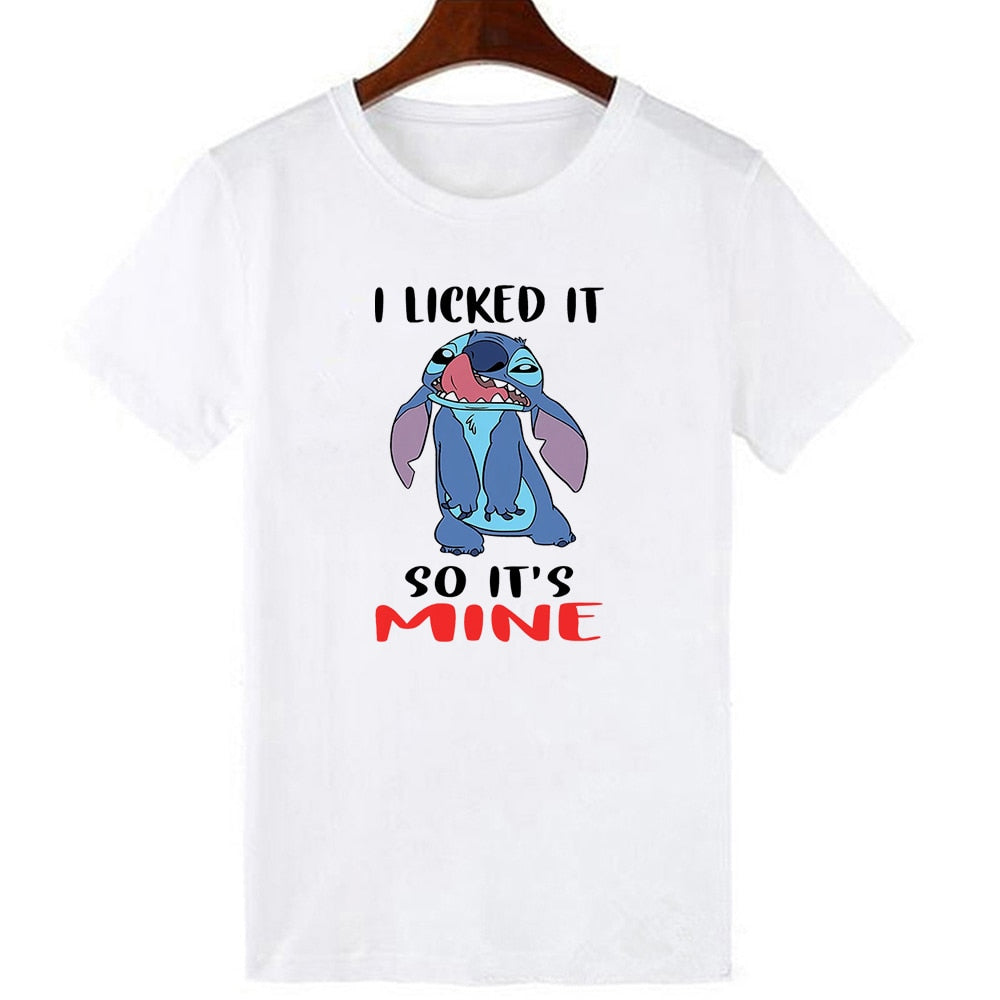 Disney Women T-shirts Cute Funny Groot and Stitch Print Fashion Instagram Femme Vetement Soft Cute Summer T Shirt for Girls