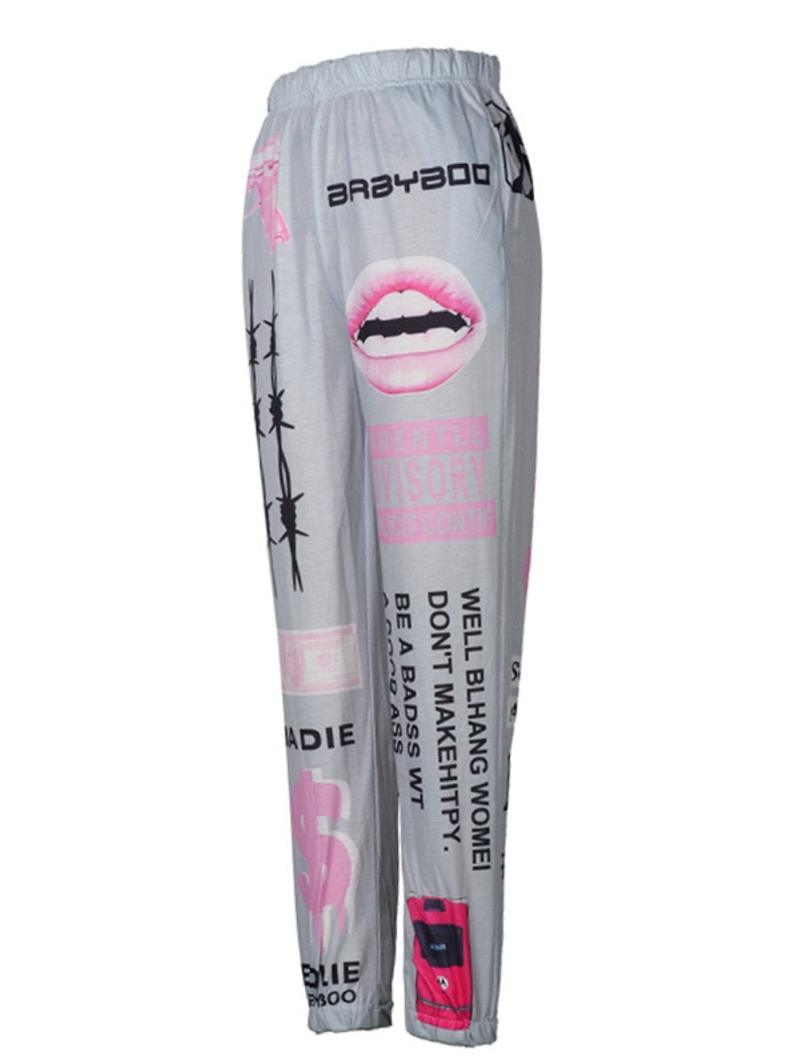 LW Plus Size Lip Letter Print Sweatpants Mid Waist Regular Positioning Print Casual women's sporting trousers 2022 NEW