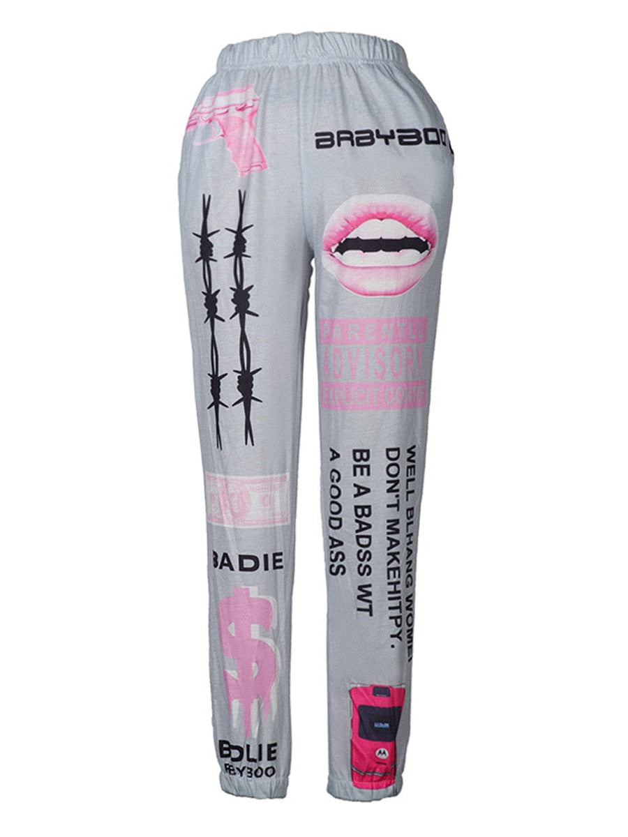 LW Plus Size Lip Letter Print Sweatpants Mid Waist Regular Positioning Print Casual women's sporting trousers 2022 NEW