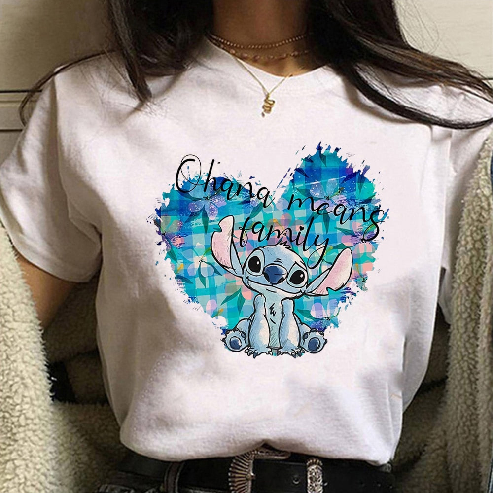 Disney Women T-shirts Cute Funny Groot and Stitch Print Fashion Instagram Femme Vetement Soft Cute Summer T Shirt for Girls