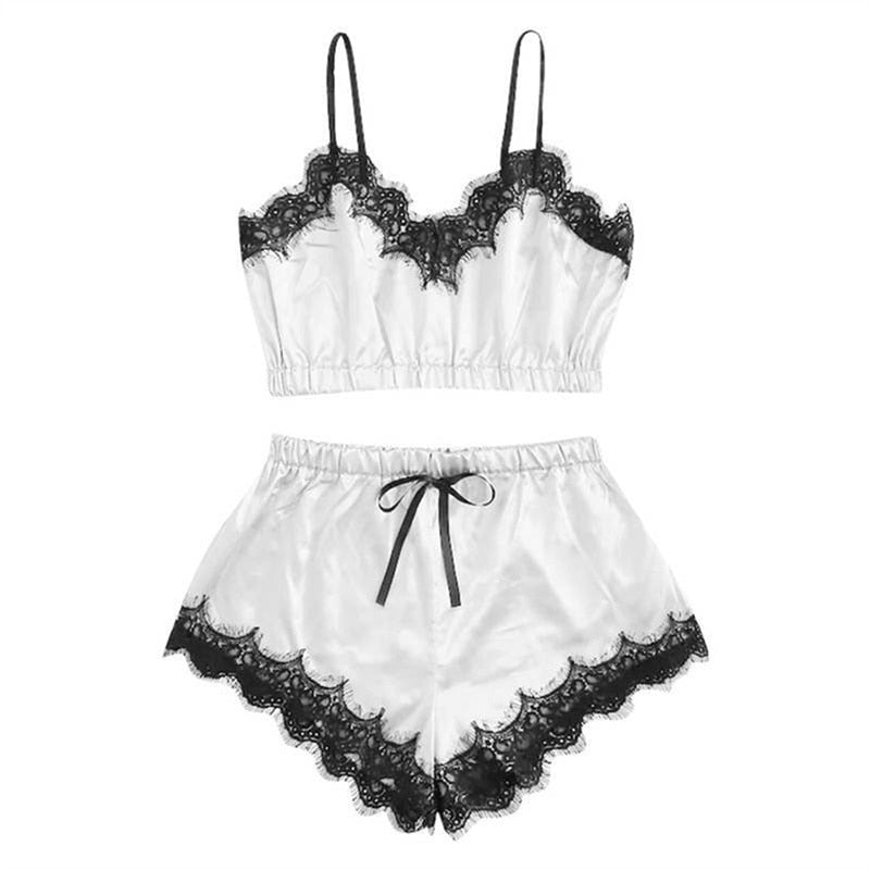 5 Styles Lingerie Sexy Bra Set Women's Sleepwear Sleeveless Strap Lace Trim Satin Cami Tops Pajama Sets Bras Women Brief Sets