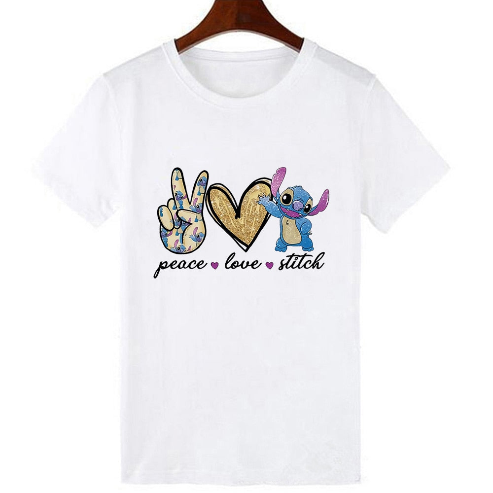 Disney Women T-shirts Cute Funny Groot and Stitch Print Fashion Instagram Femme Vetement Soft Cute Summer T Shirt for Girls