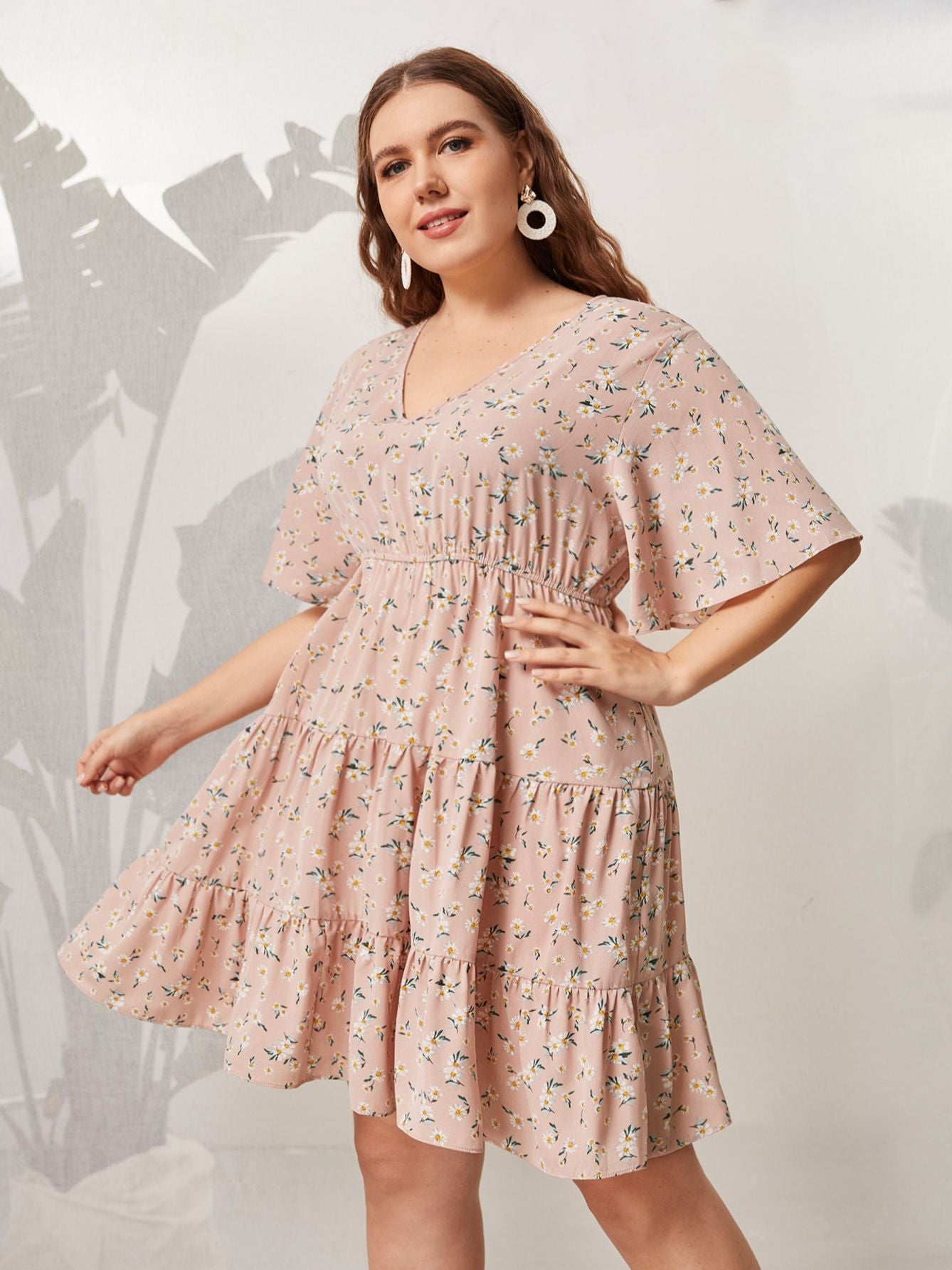 Plus Size Pink Midi Dress Women Floral Print Ruffles Sleeve 2022 Summer Autumn Casual Oversized 4XL Elegant Loose Dresses