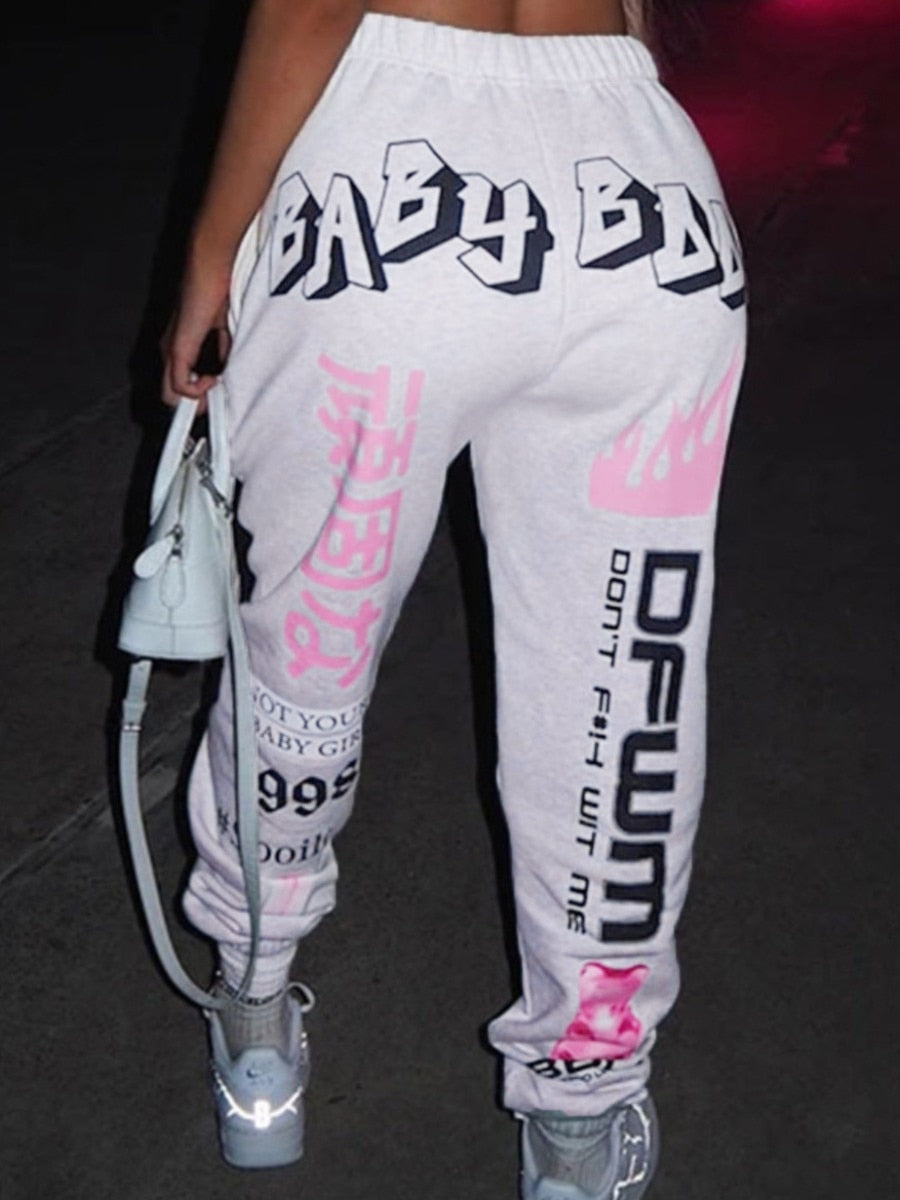 LW Plus Size Lip Letter Print Sweatpants Mid Waist Regular Positioning Print Casual women's sporting trousers 2022 NEW