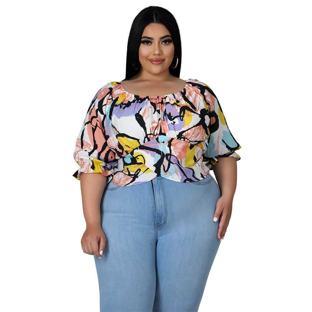 Wmstar Plus Size 3xl 4xl 5xl Crop Tops Shirts for Women Clothing  Spring Clothes Print Loose Blouses 2022 Wholesale Dropshipping