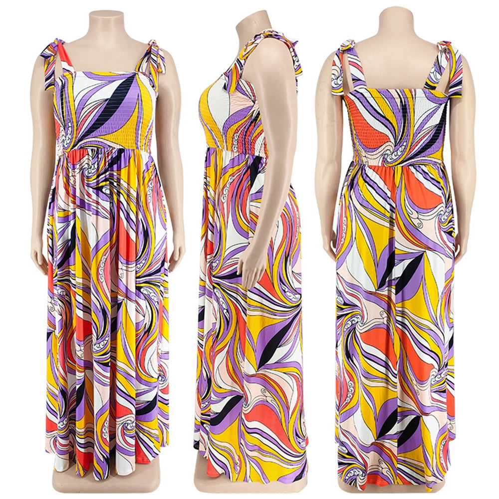 Wmstar Plus Size Summer Dress Women's Clothing Flower Printed Slip Bandage Elegant Mini Dress Hot Sale Wholesale Dropshipping