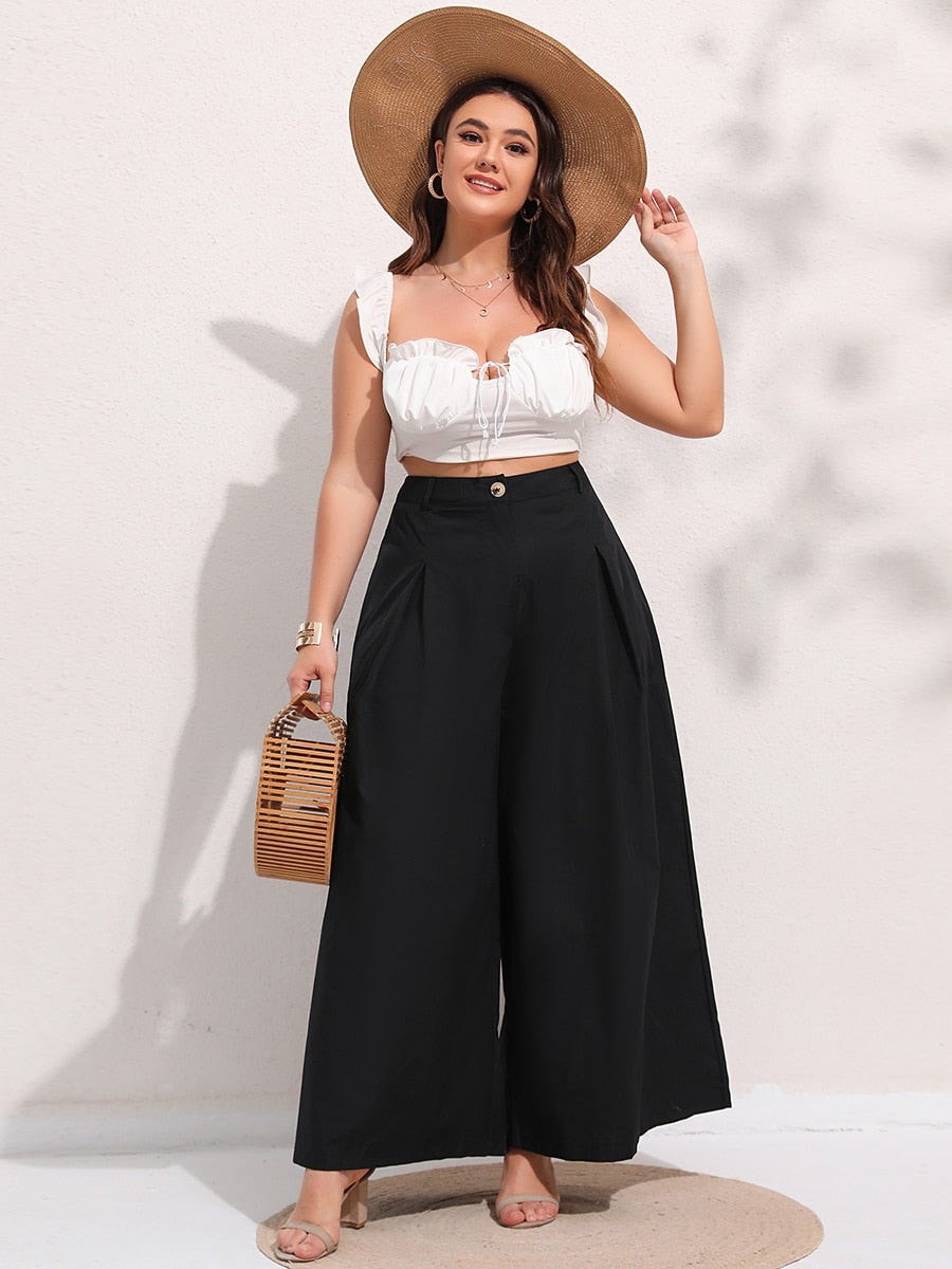 Finjani Plus Size Women's Pants Wide Leg Pants Large Size Loose Trousers Black Baggy Pants High Waist
