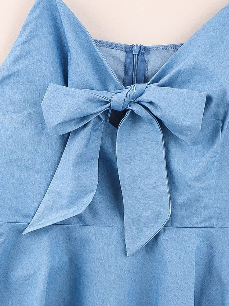 Finjani Tie Front Ruffle Hem Solid Denim Cami Top Plus Size Women's Sexy Shoulder Crop Bustier Cami