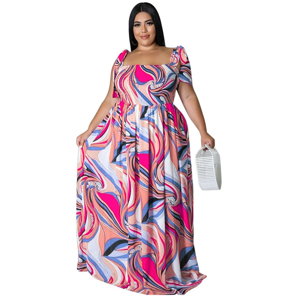 Wmstar Plus Size Summer Dress Women's Clothing Flower Printed Slip Bandage Elegant Mini Dress Hot Sale Wholesale Dropshipping