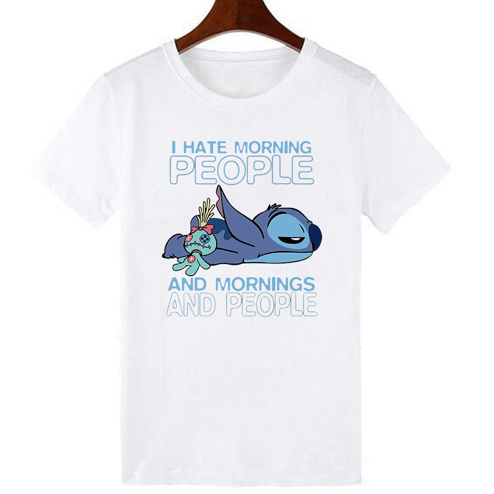 Disney Women T-shirts Cute Funny Groot and Stitch Print Fashion Instagram Femme Vetement Soft Cute Summer T Shirt for Girls