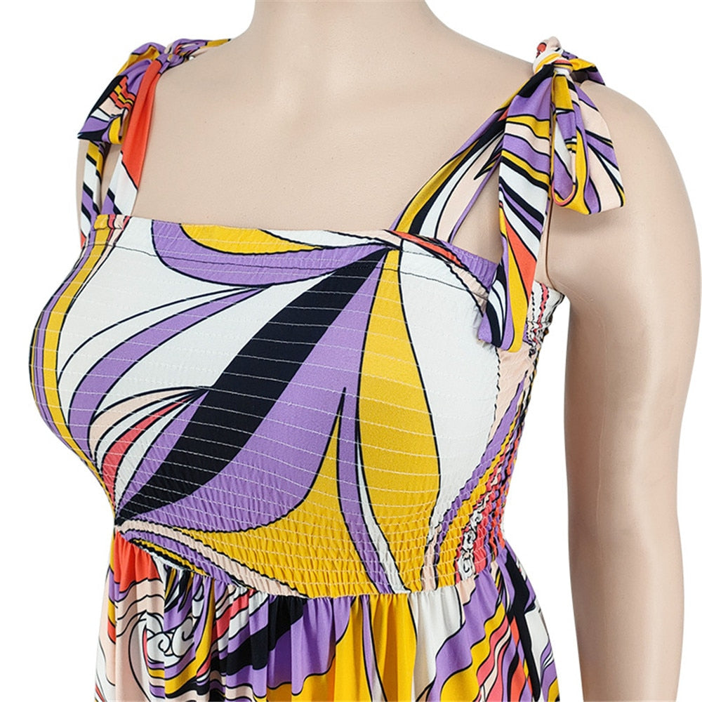 Wmstar Plus Size Summer Dress Women's Clothing Flower Printed Slip Bandage Elegant Mini Dress Hot Sale Wholesale Dropshipping