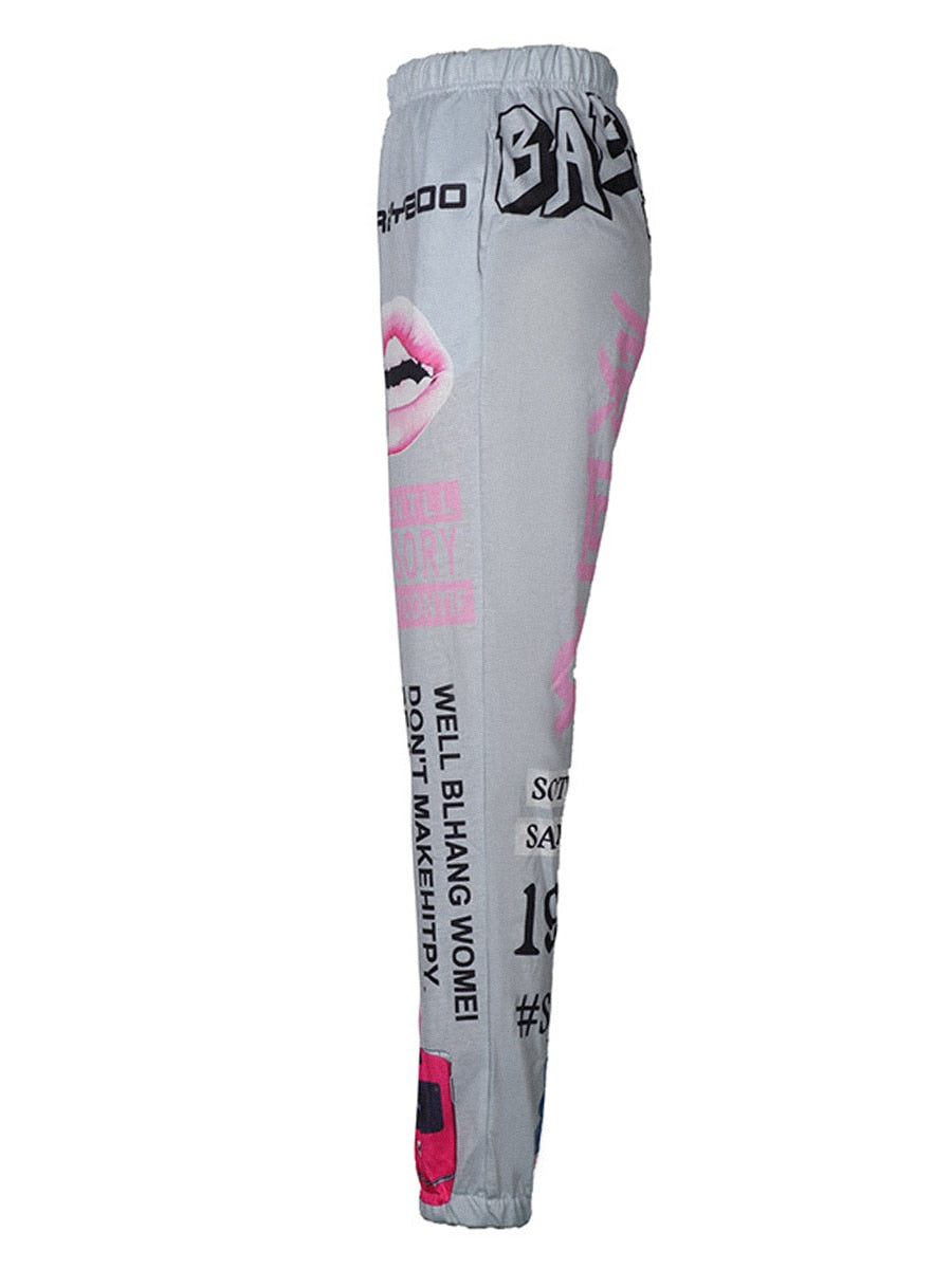 LW Plus Size Lip Letter Print Sweatpants Mid Waist Regular Positioning Print Casual women's sporting trousers 2022 NEW