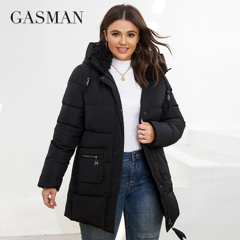 GASMAN 2022 Fashion Down Jacket Women&#39;s Plus Size Short Casual Hooded Pocket Parkas Women Female Coat Outwear GM-82211