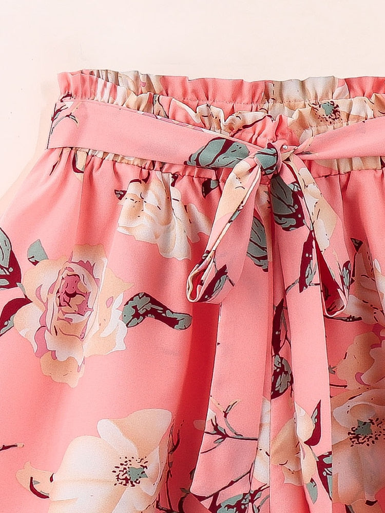 Finjani Allover Floral Print Paperbag Waist Belted Shorts Plus Size Women's Loose And Casual Summer Outfit
