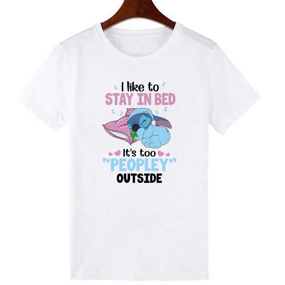 Disney Women T-shirts Cute Funny Groot and Stitch Print Fashion Instagram Femme Vetement Soft Cute Summer T Shirt for Girls