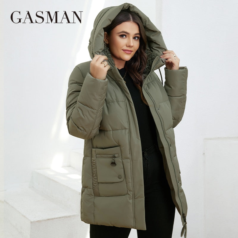 GASMAN 2022 Fashion Down Jacket Women&#39;s Plus Size Short Casual Hooded Pocket Parkas Women Female Coat Outwear GM-82211