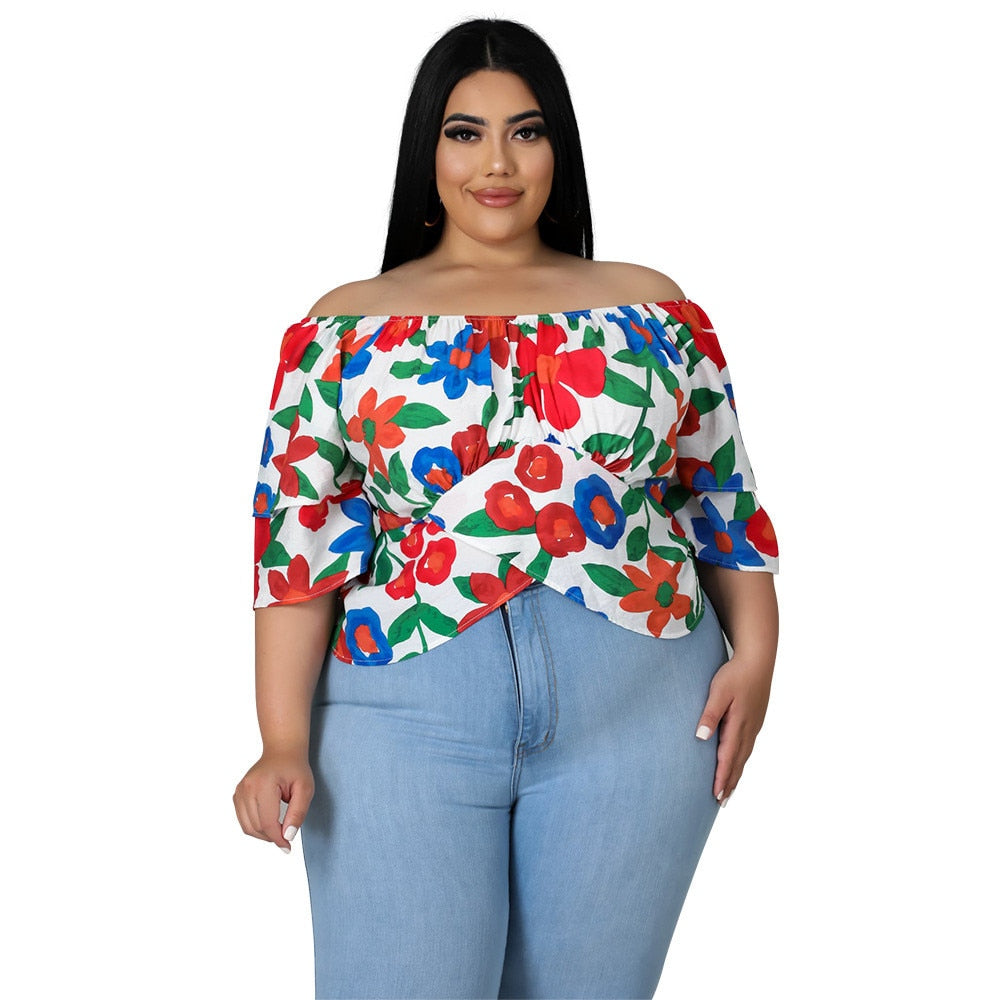 Wmstar Plus Size 3xl 4xl 5xl Crop Tops Shirts for Women Clothing  Spring Clothes Print Loose Blouses 2022 Wholesale Dropshipping