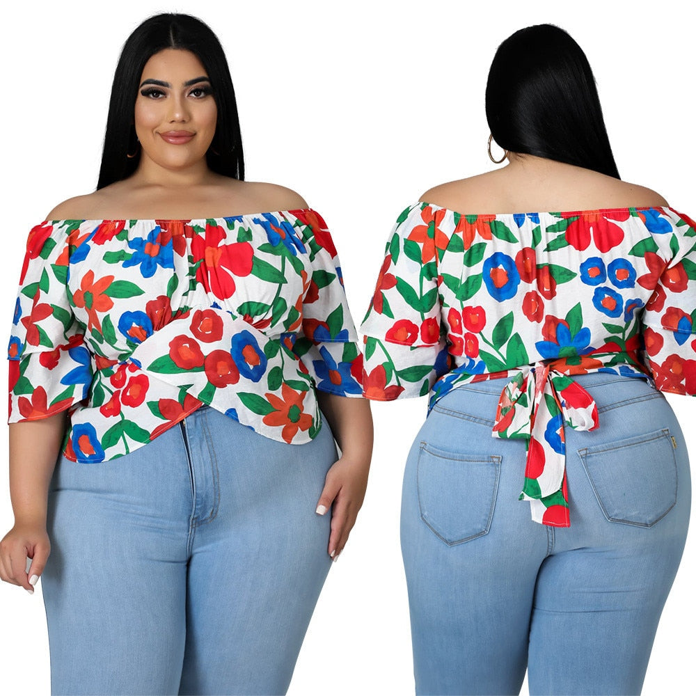 Wmstar Plus Size 3xl 4xl 5xl Crop Tops Shirts for Women Clothing  Spring Clothes Print Loose Blouses 2022 Wholesale Dropshipping