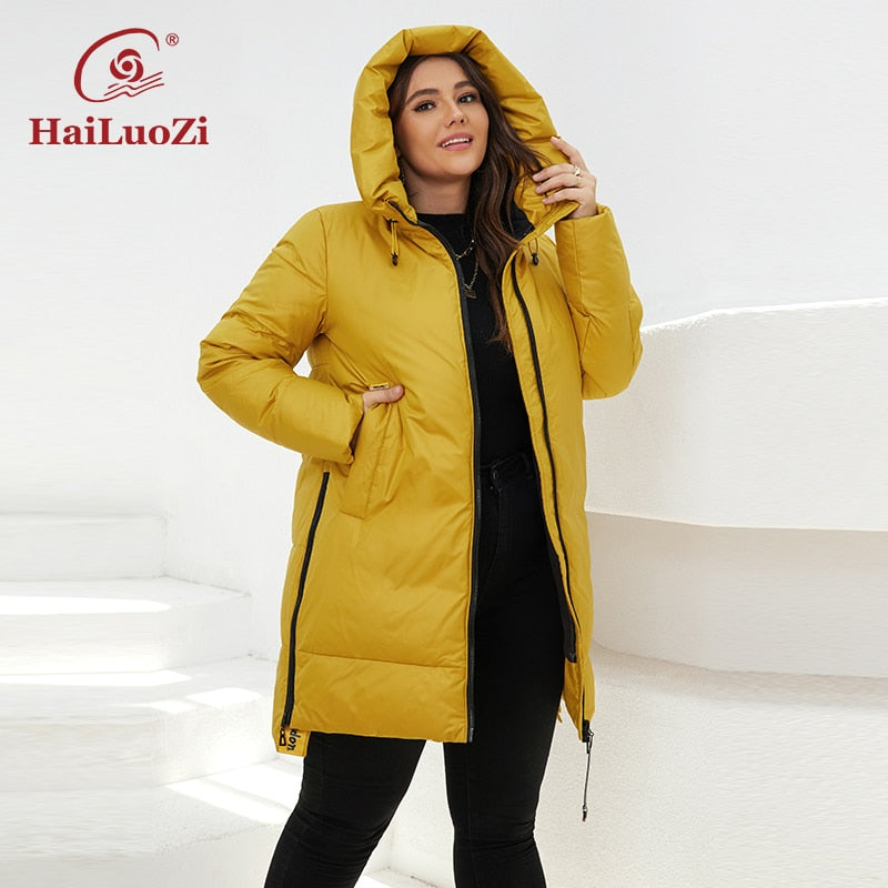 HaiLuoZi 2022 New Winter Women&#39;s Jacket Plus Size Pocket Thick Windproof Cotton Parka Warm Hooded Female Outwear Women Coat 87-2
