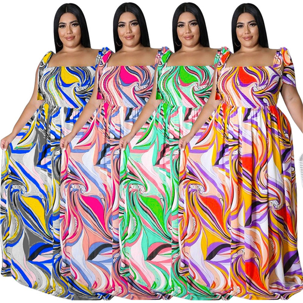 Wmstar Plus Size Summer Dress Women's Clothing Flower Printed Slip Bandage Elegant Mini Dress Hot Sale Wholesale Dropshipping